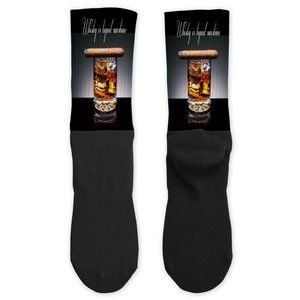 Men's Custom Novelty Whiskey Cigar Handpressed Printed Cotton Athletic Socks